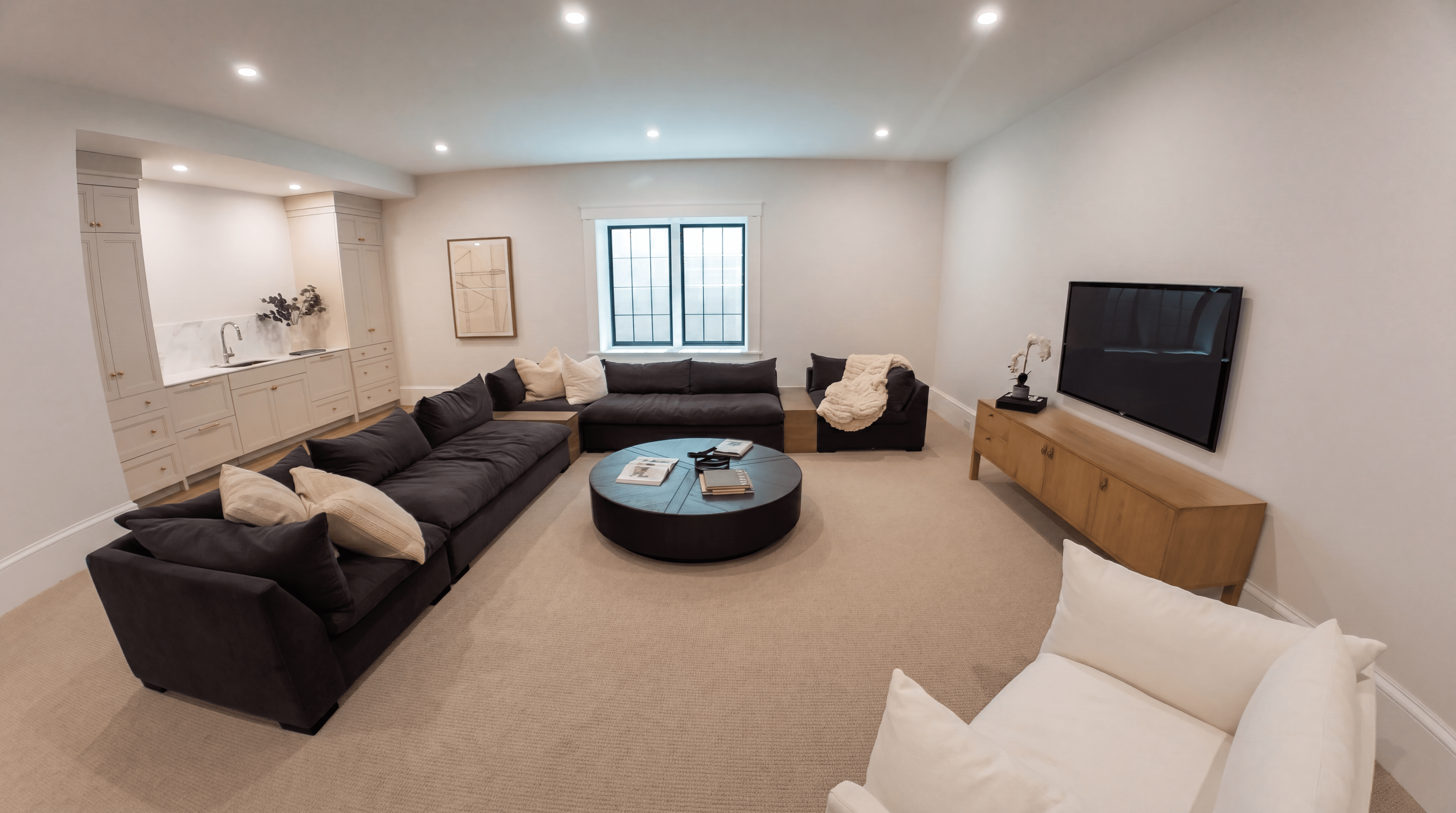 Finished lower-level living area at 172 Brattle Street Cambridge