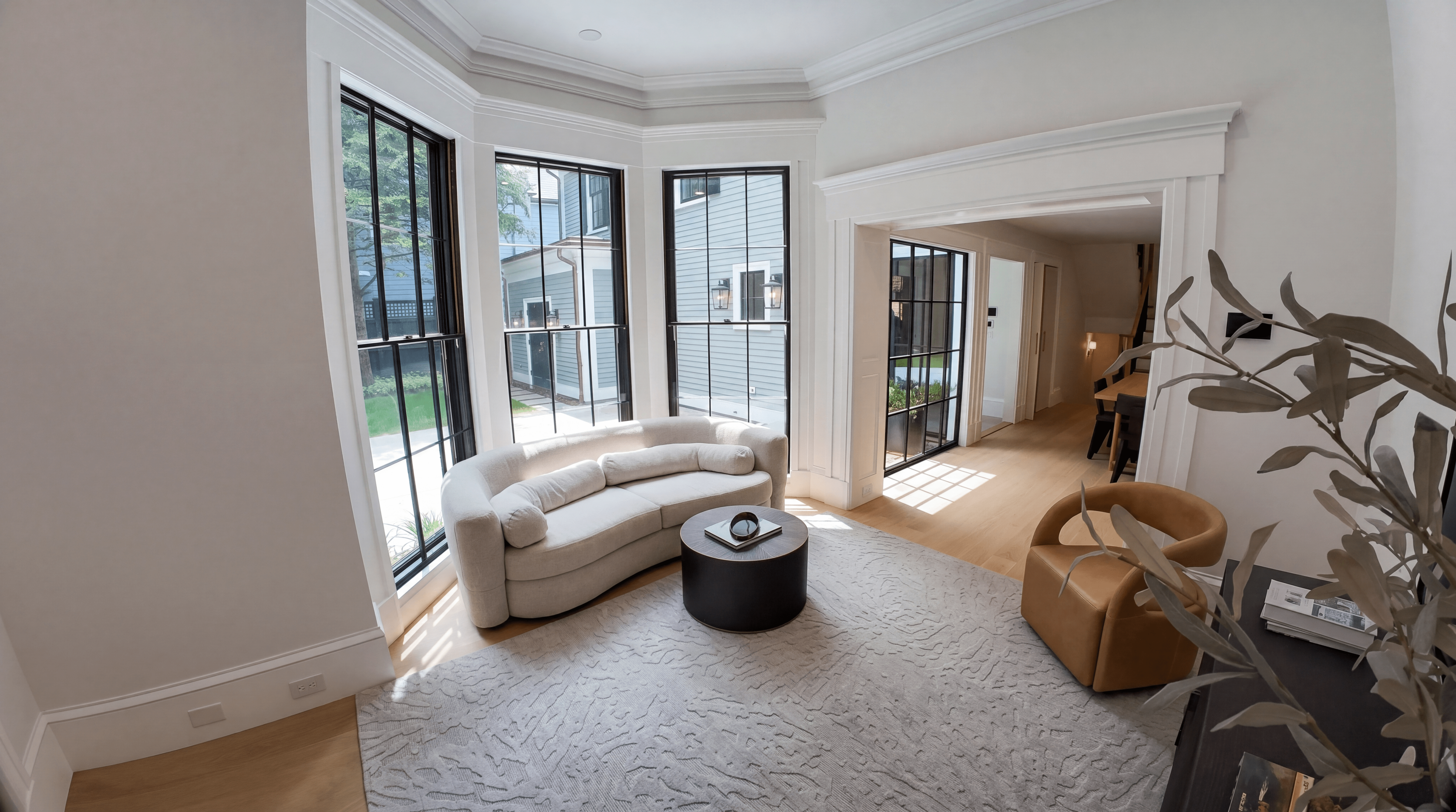 Bow window sitting area at 172 Brattle Street Cambridge