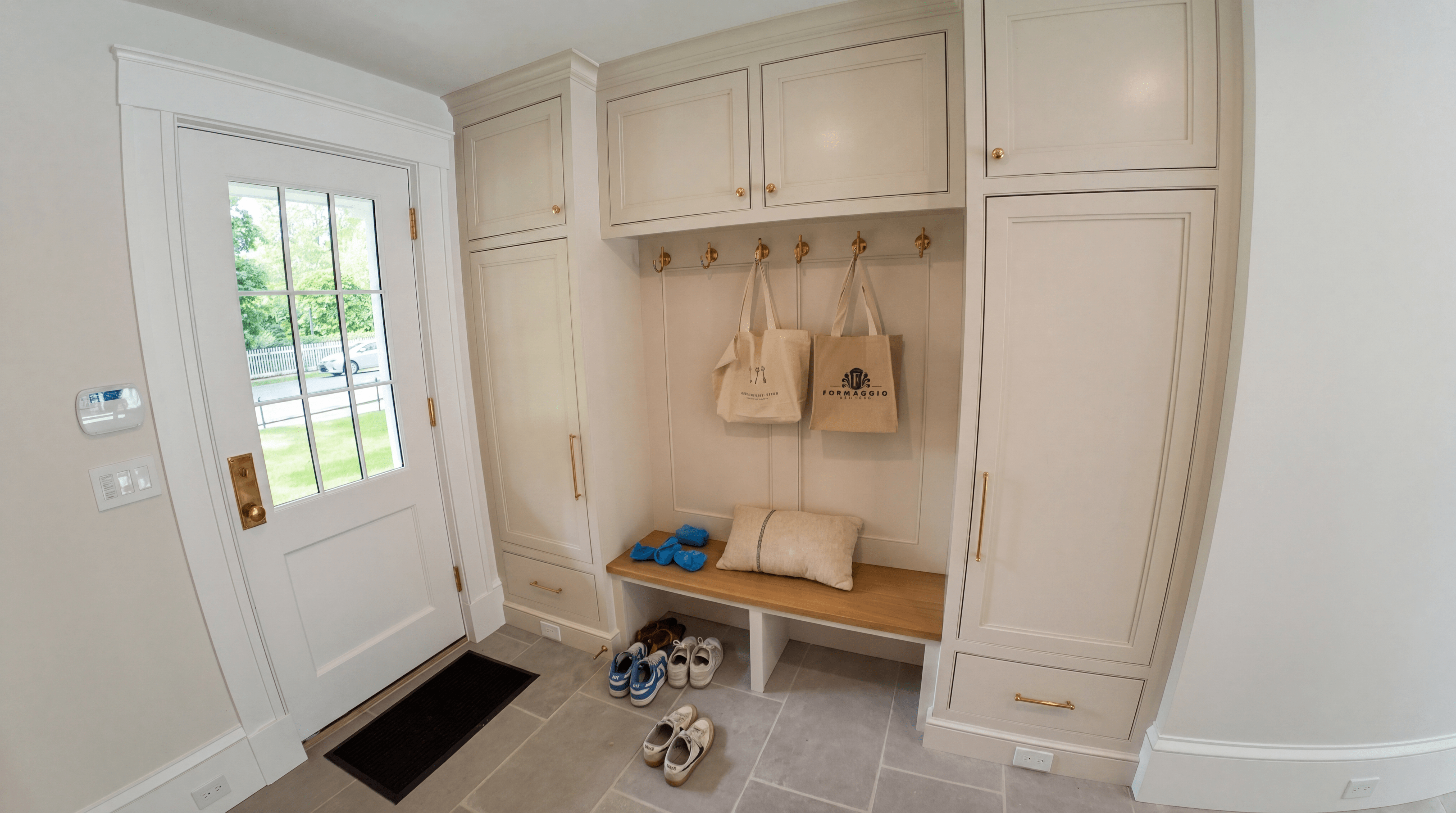 Mudroom with built-in storage at 172 Brattle Street Cambridge